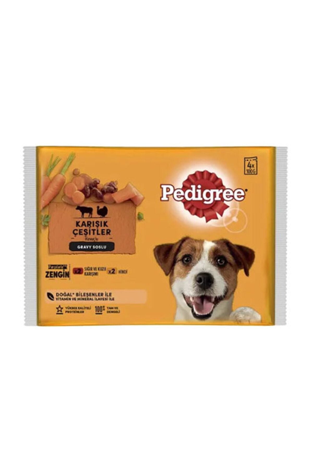 Pedigree Pouch Sığırlı & Kuzulu ve Hindili Yetişkin Köpek Yaş Maması 4X100 gr