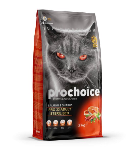 Prochoice Pro 33 Somonlu ve Karidesli Kısırlaştırılmış Yetişkin Kedi Kuru Maması 2 kg