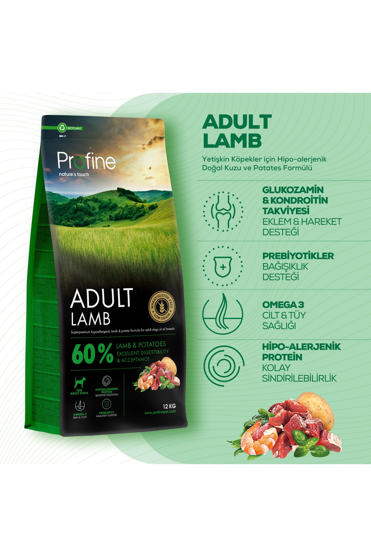 Profine Kuzulu Glutensiz Yetişkin Köpek Kuru Maması 12 kg