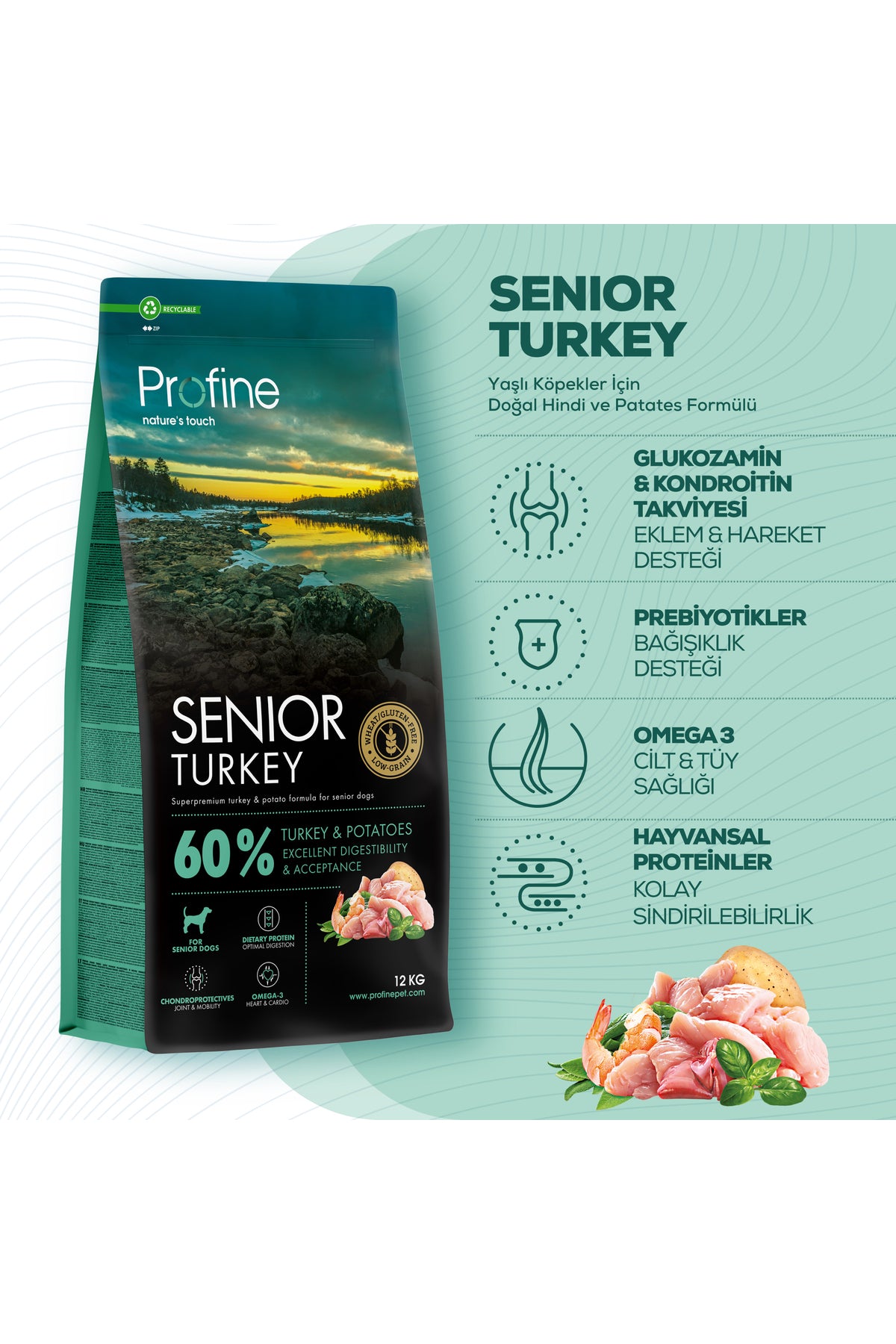 Profine Senior Hindili Glutensiz Yaşlı Köpek Kuru Maması 12 kg