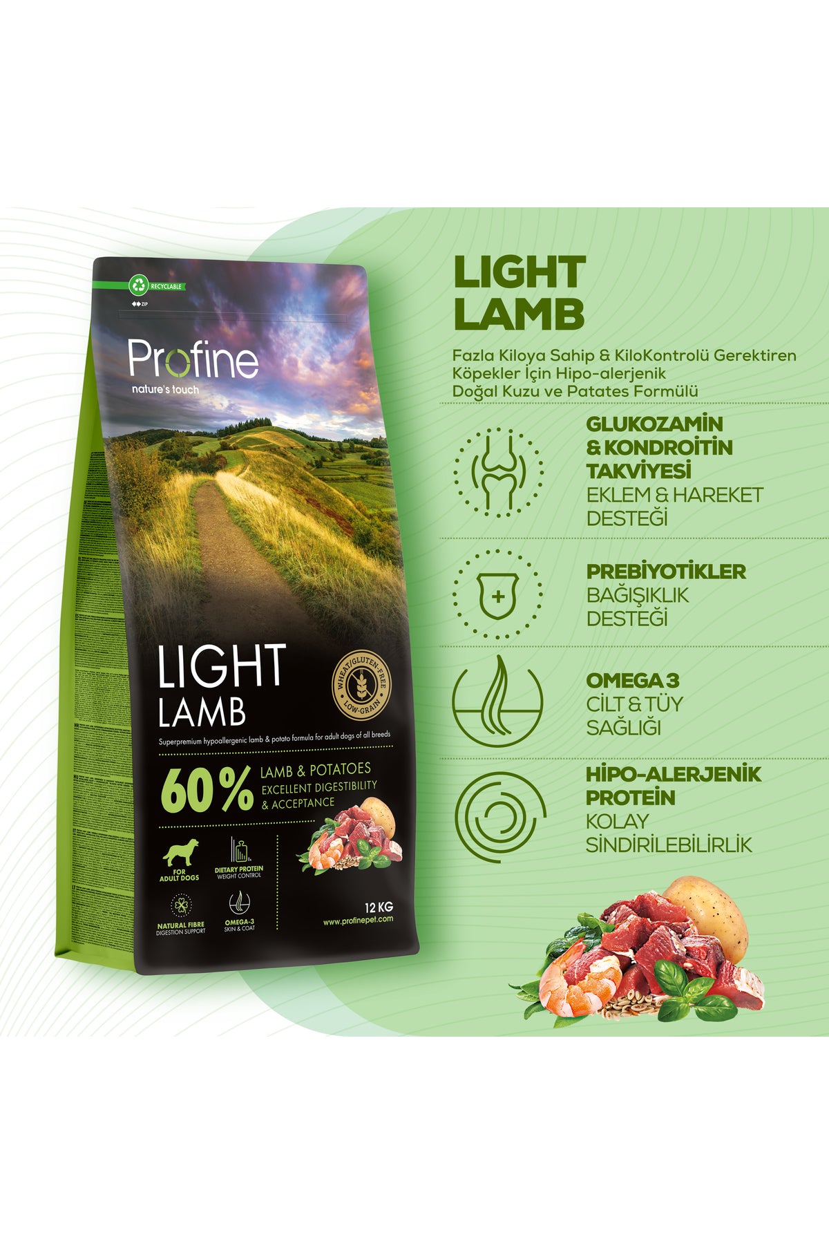 Progine Kuzulu Glutensiz Light Yetişkin Köpek Kuru Maması 12 kg