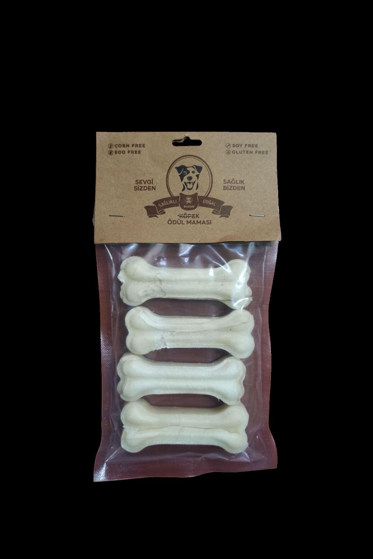 Rakun Beyaz Pres Kemik Küçük Boy Köpek Ödül Maması 7,5 cm 4'lü Paket