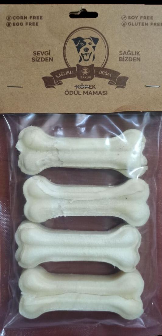 Rakun Beyaz Pres Kemik Küçük Boy Köpek Ödül Maması 7,5 cm 4'lü Paket