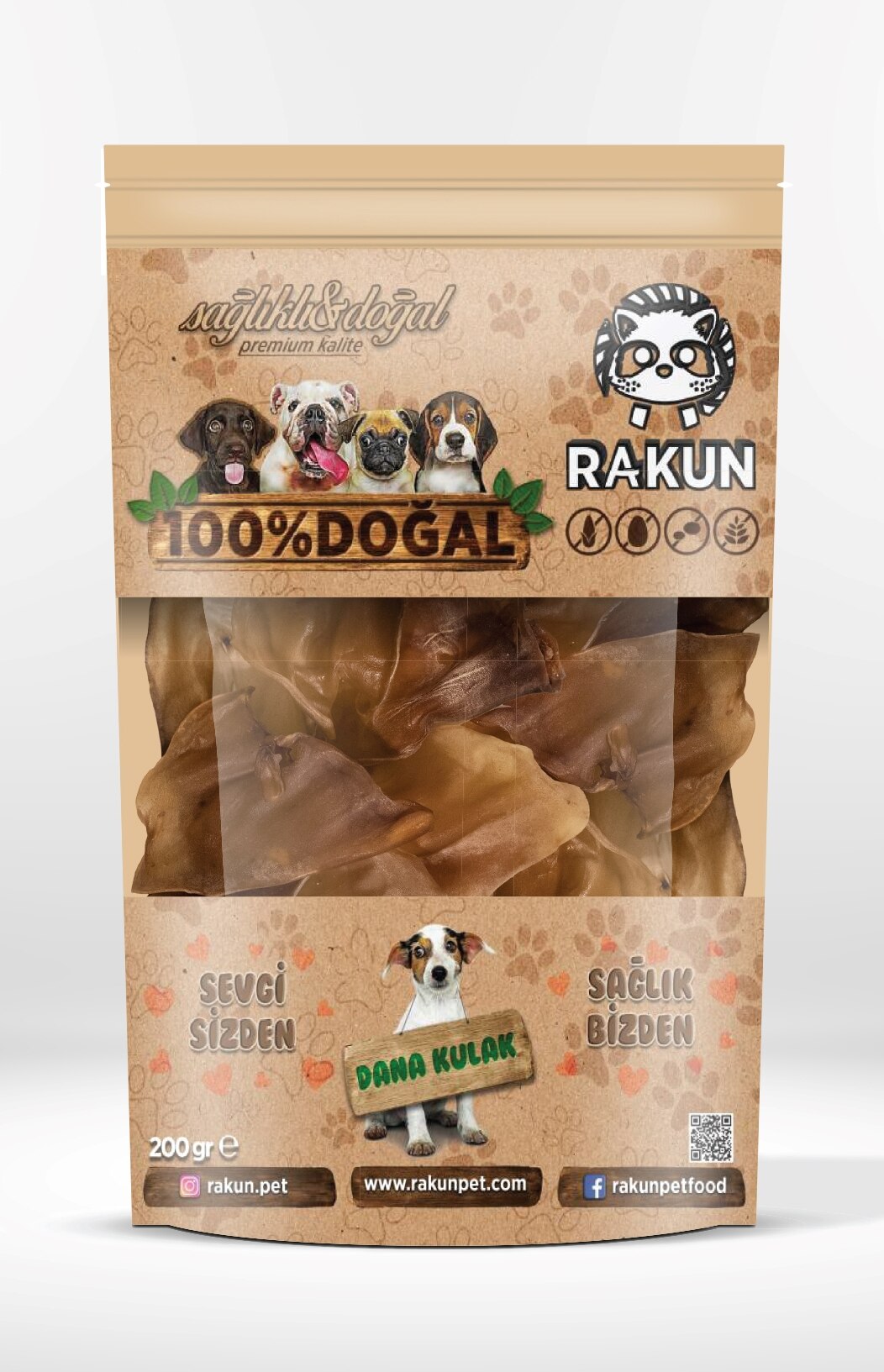 Rakun Kurutulmuş Dana Kulak Köpek Ödülü 200 gr