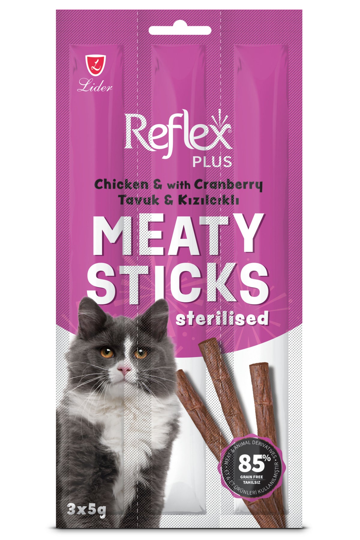 Reflex Plus Tavuklu ve Kızılcıklı Sticks Kısırlaştırılmış Kedi Ödül Maması 3X5 gr