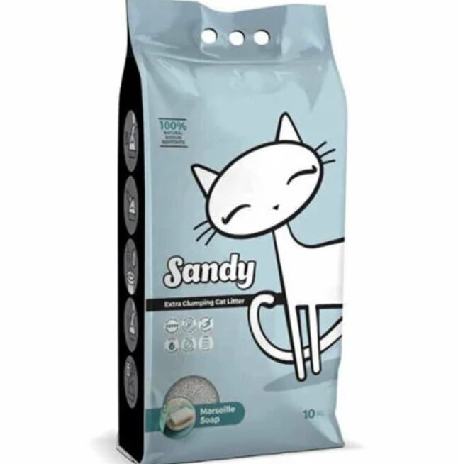 Sandy Sodyum Bentonit Gri Ultra Topaklaşan Marsilya Sabunlu Doğal Kedi Kumu 10 kg