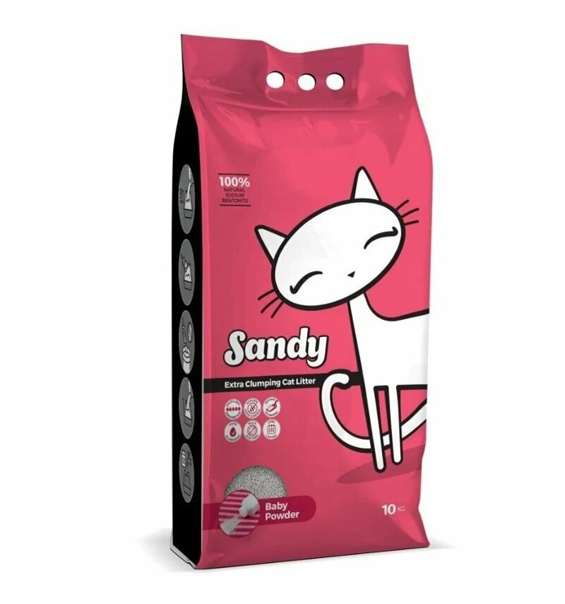 Sandy Sodyum Bentonit Ultra Topaklaşan Bebek Pudralı Doğal Kedi Kumu 10 kg