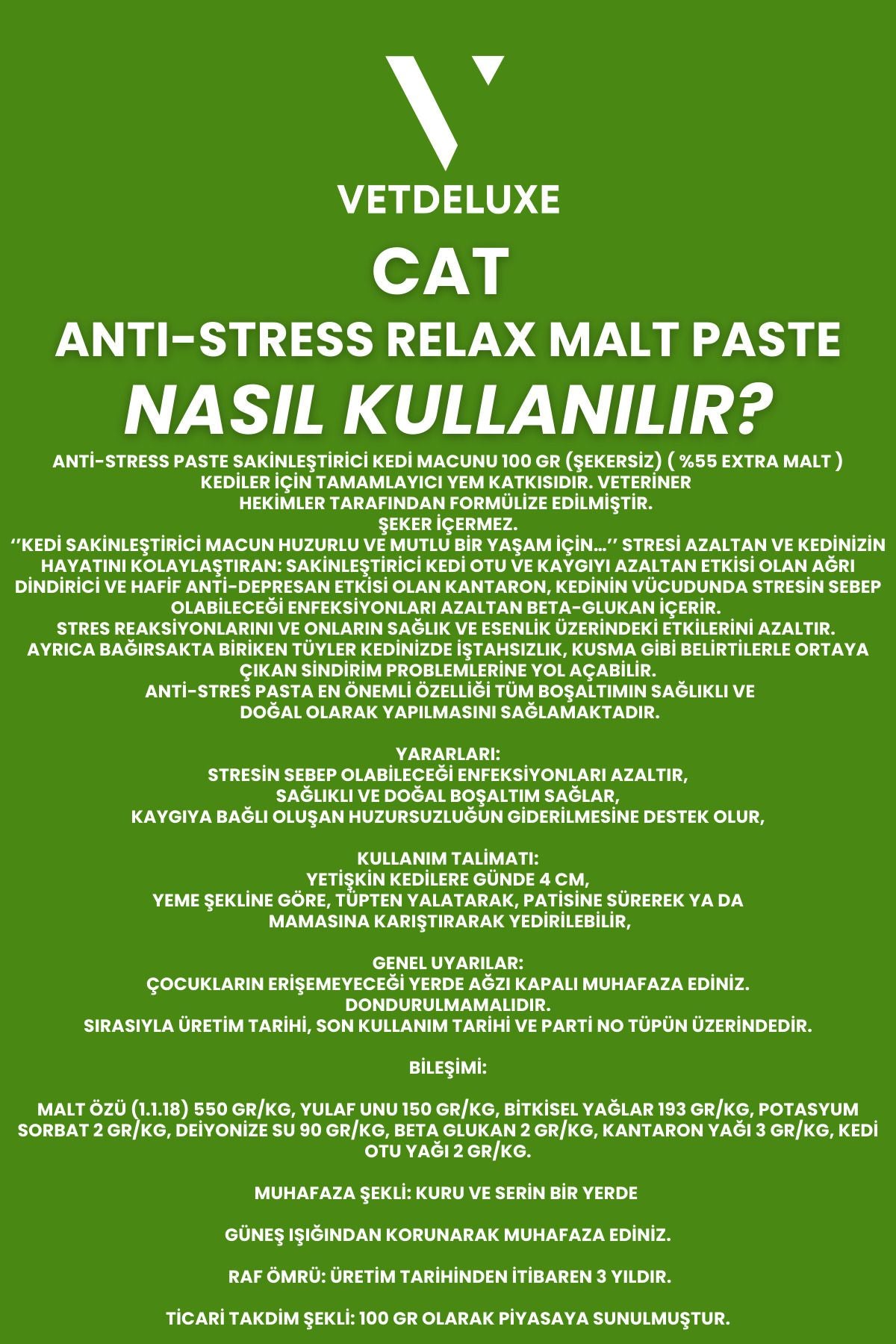 Vetdeluxe Anti Stress Sakinleştirici Kedi Malt Macun 100 gr