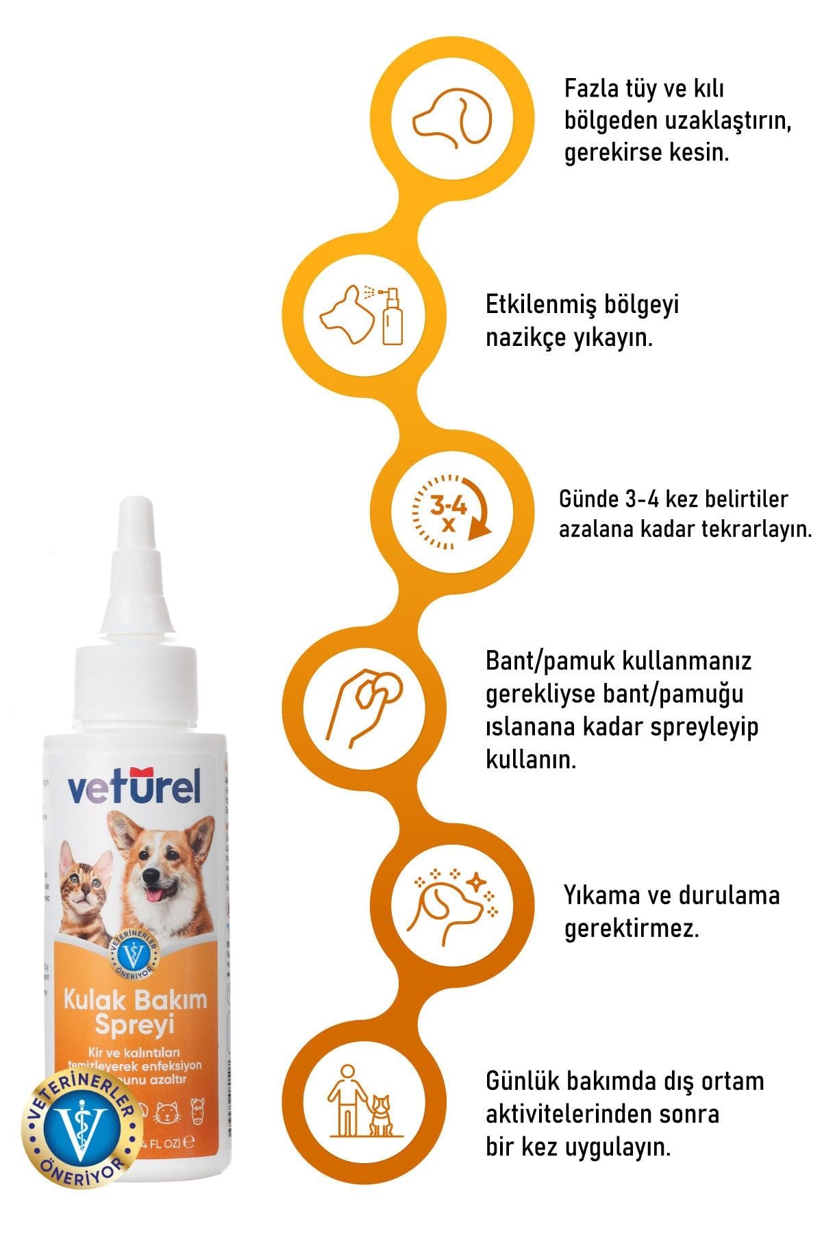 Vetürel Kedi Köpek Kulak Bakım Damlası 100 ml