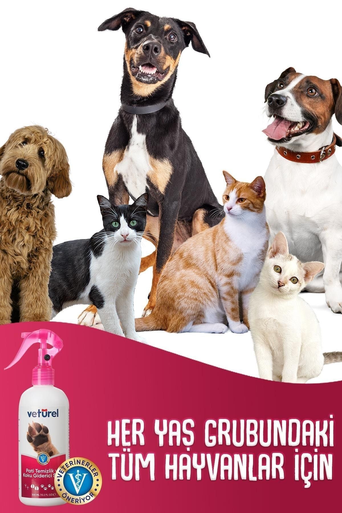 Vetürel Kedi ve Köpekler İçin Koku Giderici ve Pati Temizleyici Sprey 300 ml