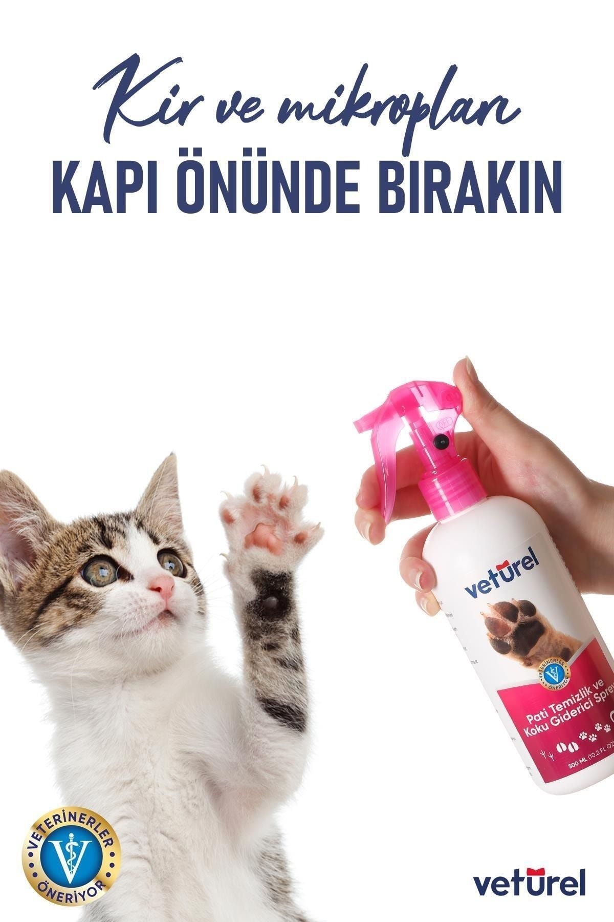 Vetürel Kedi ve Köpekler İçin Koku Giderici ve Pati Temizleyici Sprey 300 ml