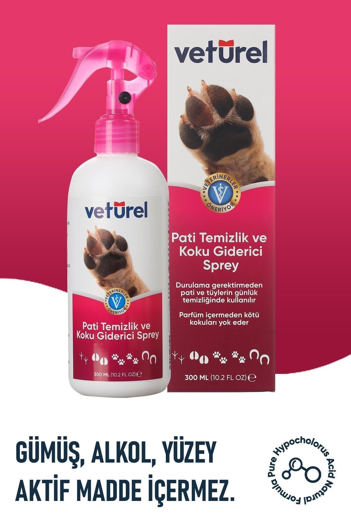 Vetürel Kedi ve Köpekler İçin Koku Giderici ve Pati Temizleyici Sprey 300 ml