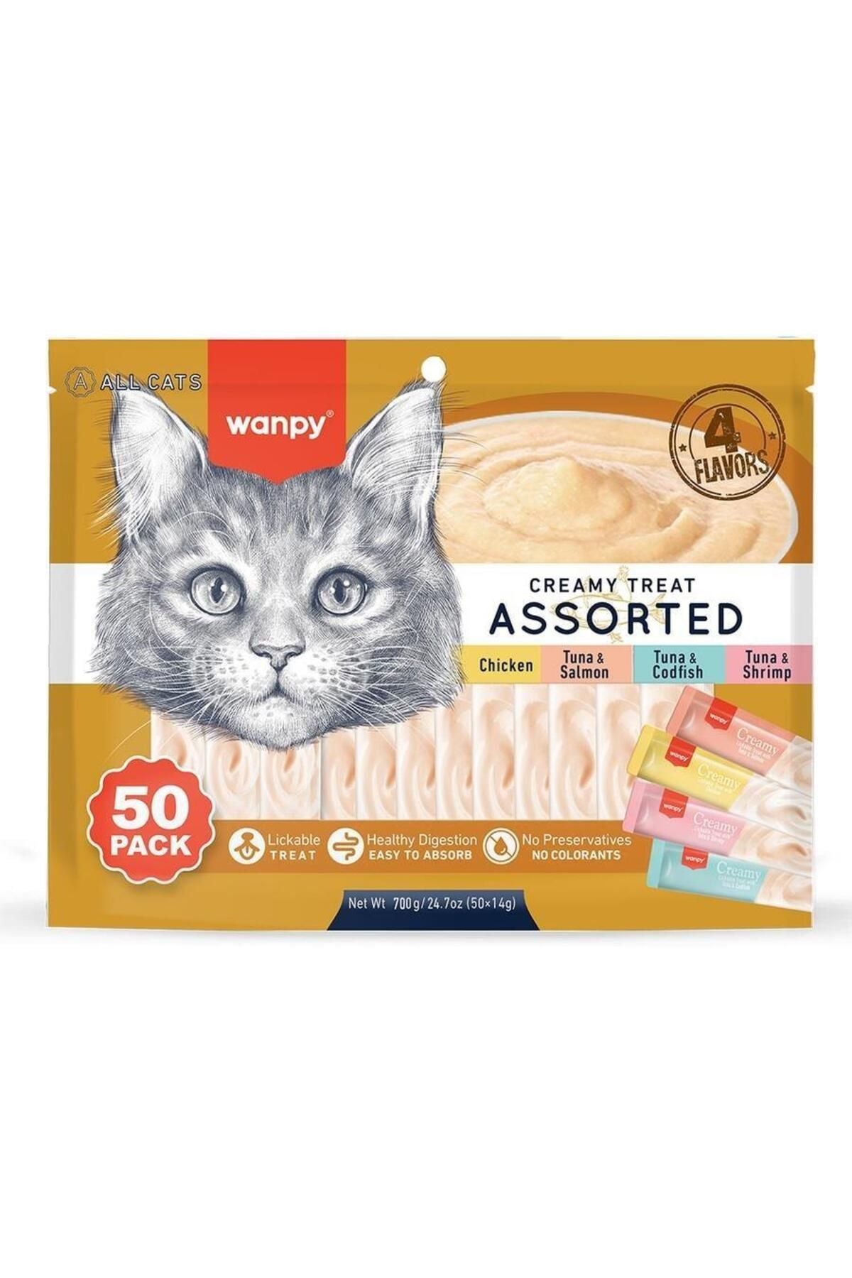 Wanpy Karışık 4 Lezzetli Yetişkin Kedi Kremalı Sıvı Ödül Maması 50 X 1,4 gr