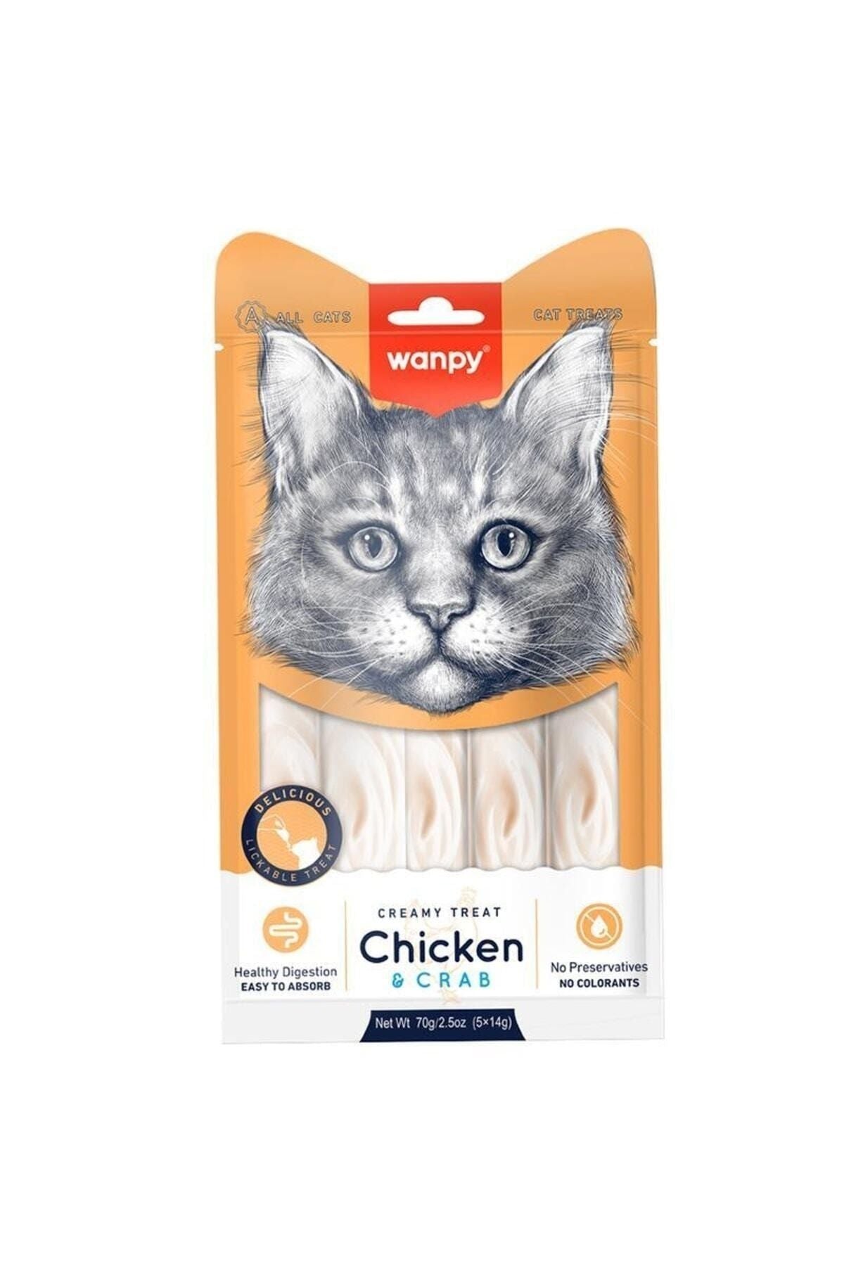 Wanpy Tavuklu ve Yengeçli Yetişkin Kedi Kremalı Sıvı Ödül Maması 5X14 gr