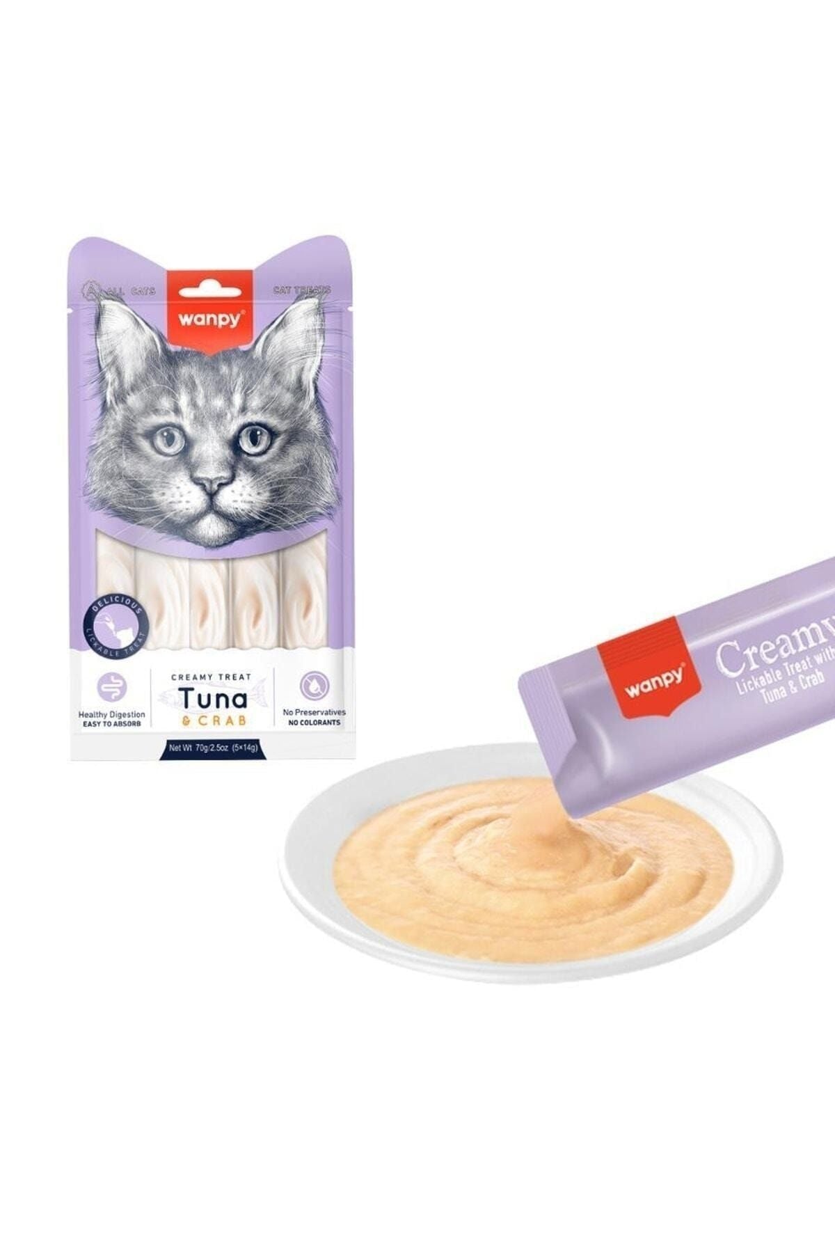 Wanpy Ton Balıklı ve Yengeçli Yetişkin Kedi Kremalı Sıvı Ödül Maması 5X14 gr