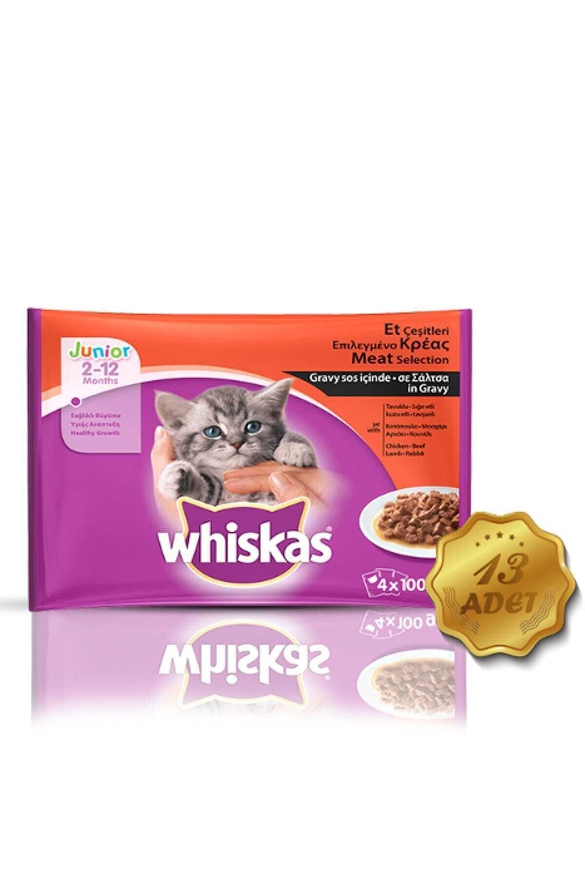 Whiskas Et Çeşitleri Yavru Kedi Yaş Maması 4X100 gr (13 Paket,52 Adet Tekli) - Pet Keys