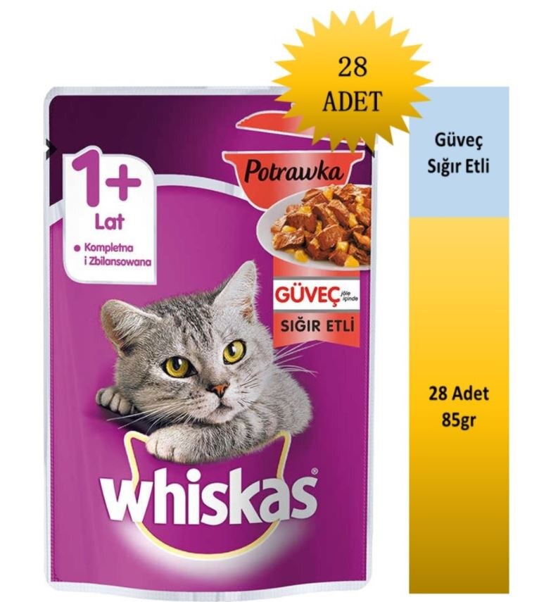 Whiskas Sığır Etli Güveç Yetişkin Kedi Yaş Maması 28X85 gr