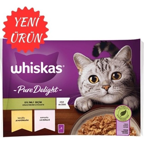 Whiskas Somonlu ve Tavuklu Güveç Et Çeşitleri 4X85 gr (13 Paket,52 Adet Tekli)